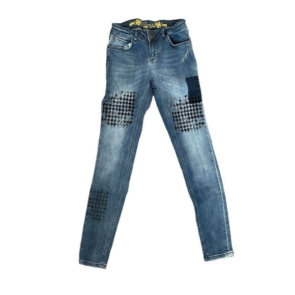 Desigual Women's DINA 67D26D1 Denim Skinny Jeans Flocked Blue Size 27 - Picture 4 of 12